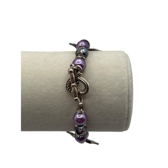 Vintage Napier Beaded Necklace & Bracelet Set With Purple & Silver Accents - Picture 11 of 12